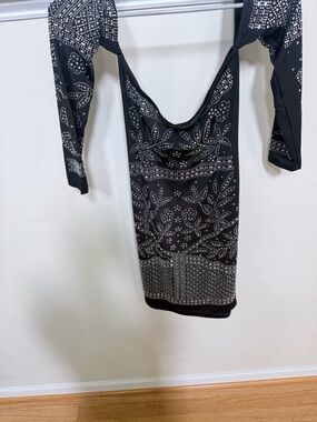 Black Long Sleeve Bodycon Dress with diamond accents